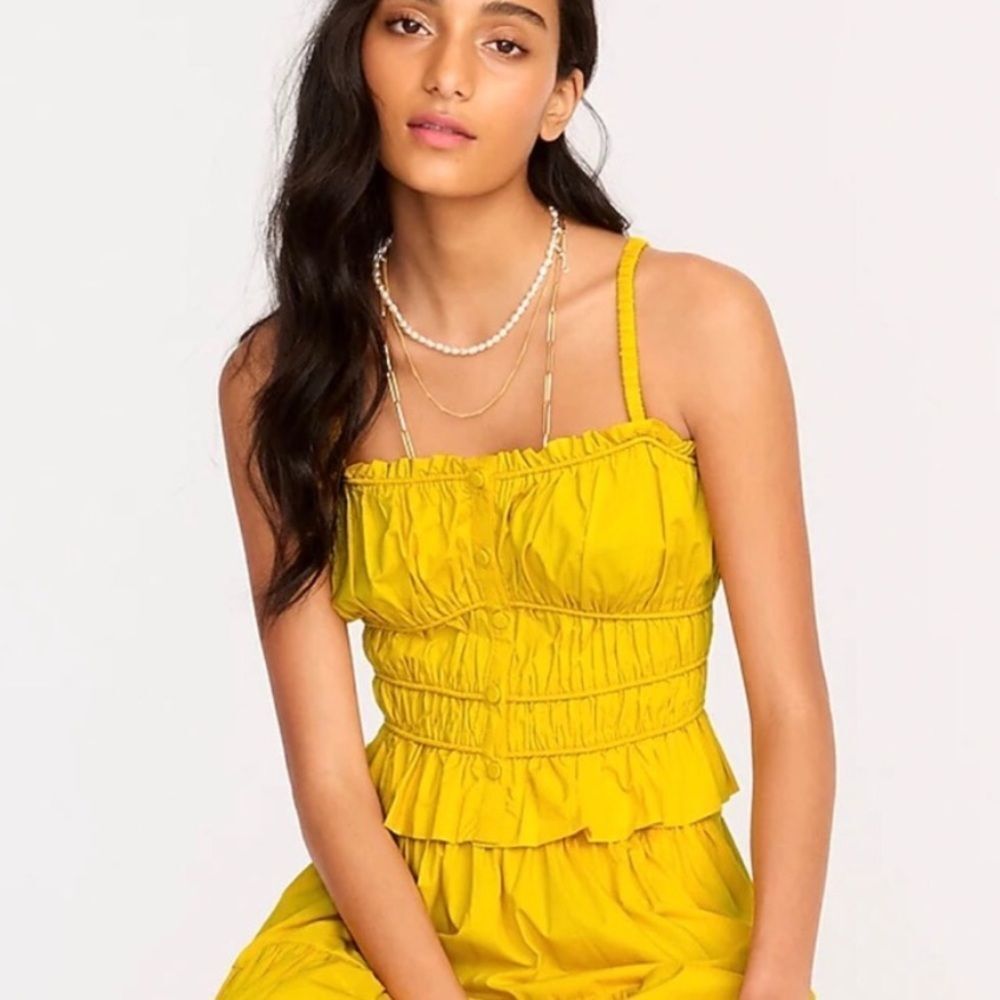 J. Crew Bright Yellow Ruched Ruffle Crop Top